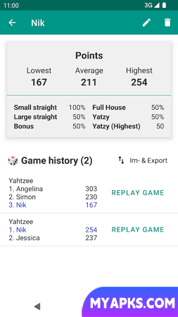 Yatzy Scoring Card for Yahtzee